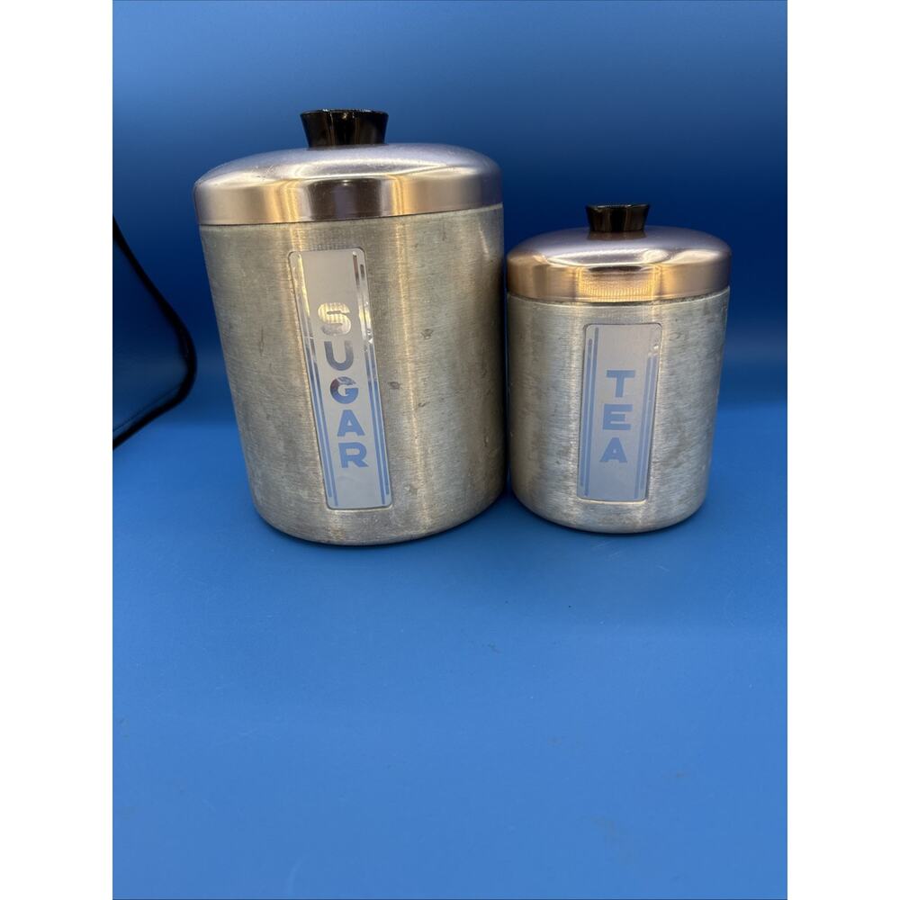 Vintage Aluminum Ware Copper Tone Lid Sugar Tea Canister Set